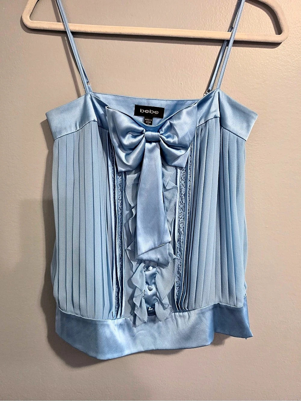 bebe y2k 2000s Satin Bow silk blue girly sleeveless Camisole in Blue Size XS